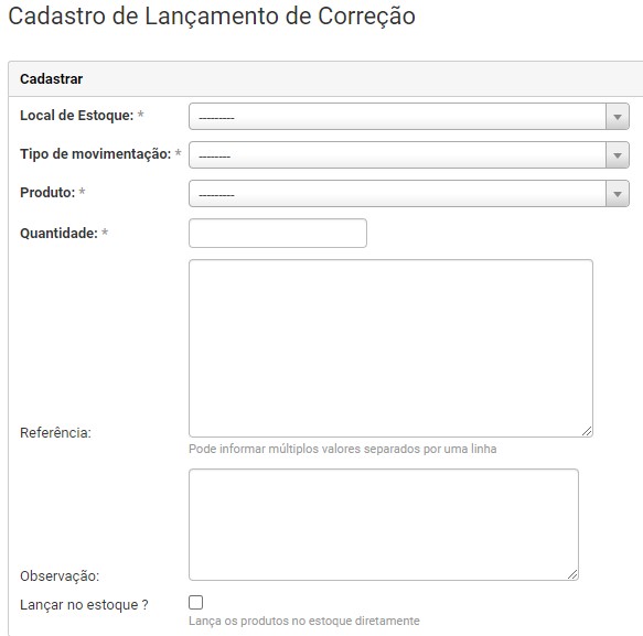 Cadastro da Correção