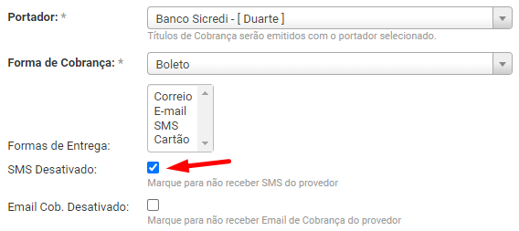 SMS Desativado