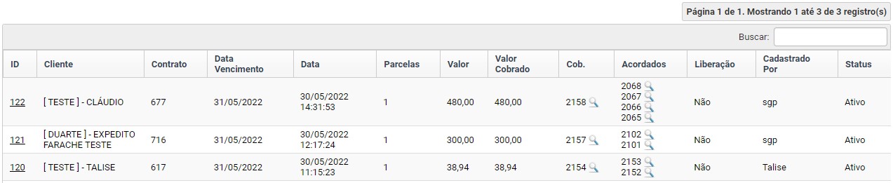 Resultado do relatório de acordo