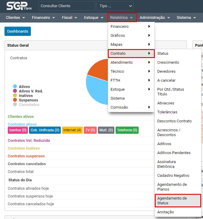 Relatórios - Contrato - Agendamento de Status