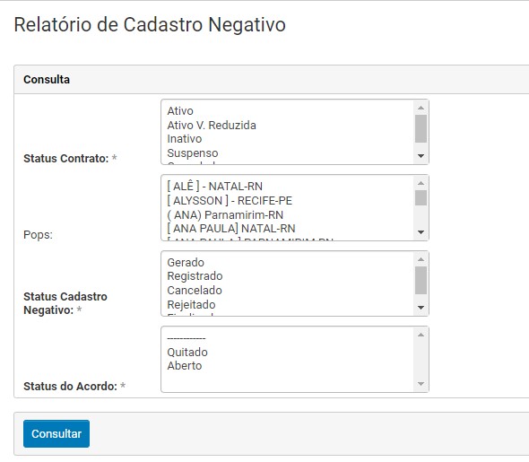 Filtros de Cadastro Negativo