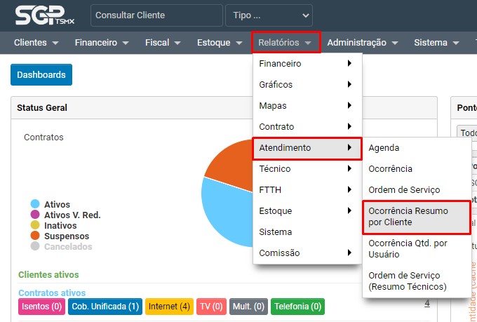 Acessando Relatorio de Quantidade de OC por Cliente