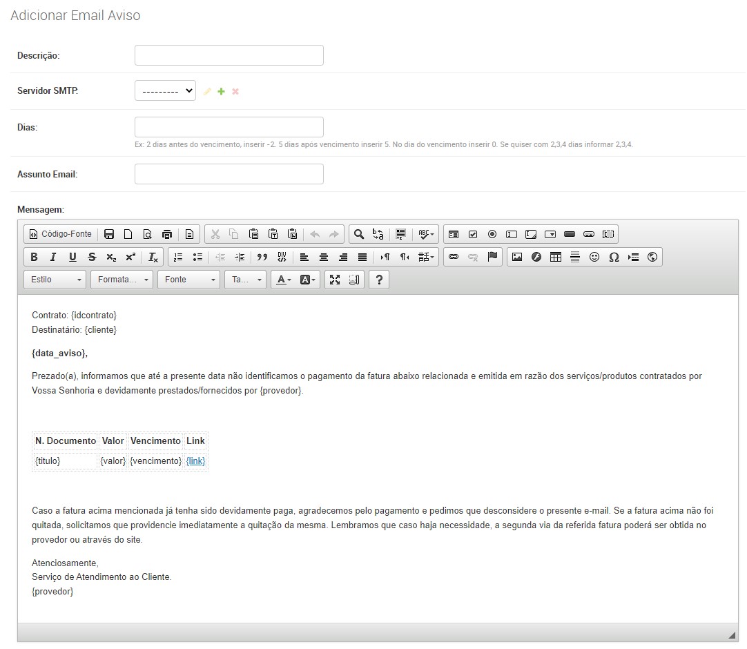 Email Aviso Parte 1