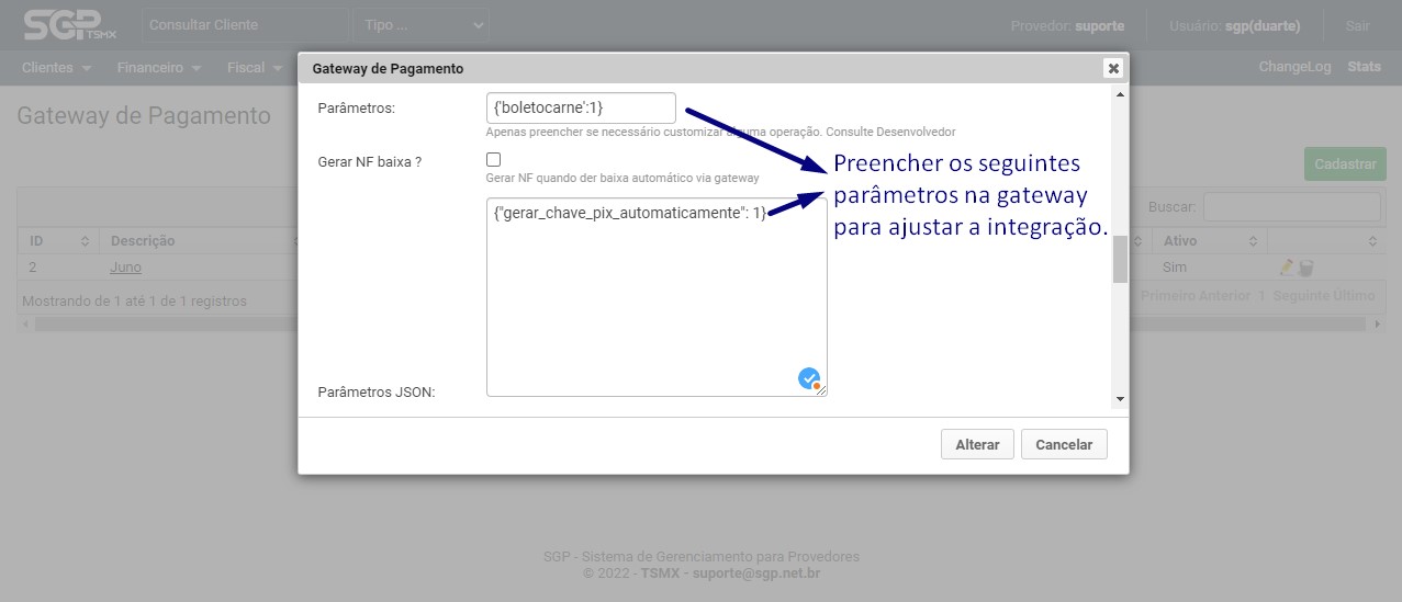 Preenchendo dados da gateway de pagamento