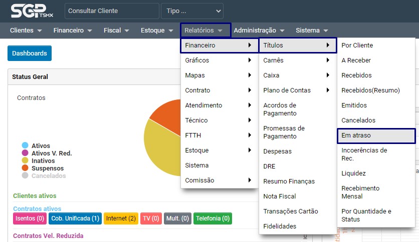 Relatórios - Financeiro - Títulos - Em atraso