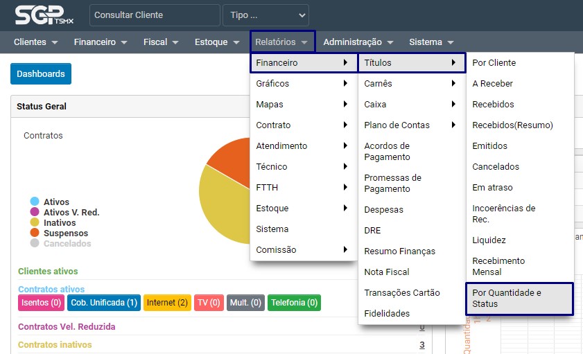 Relatórios - Financeiro - Títulos - Por quantidade e status