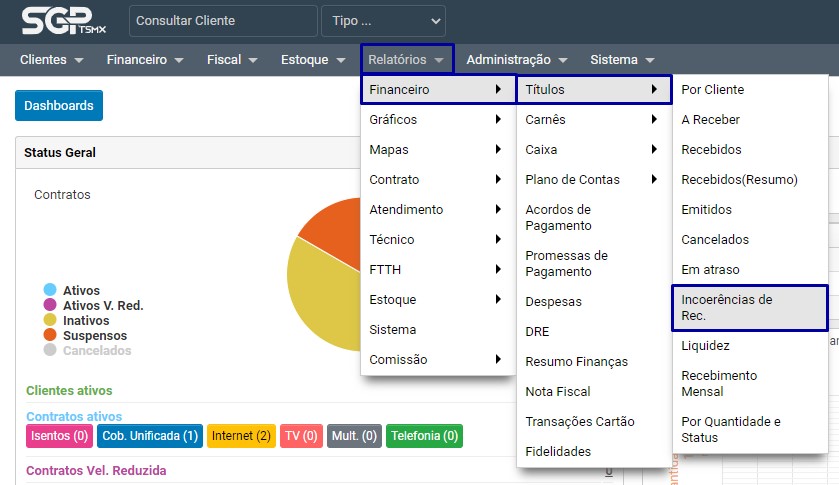 Relatórios - Financeiro - Títulos - Incoerências de Rec.