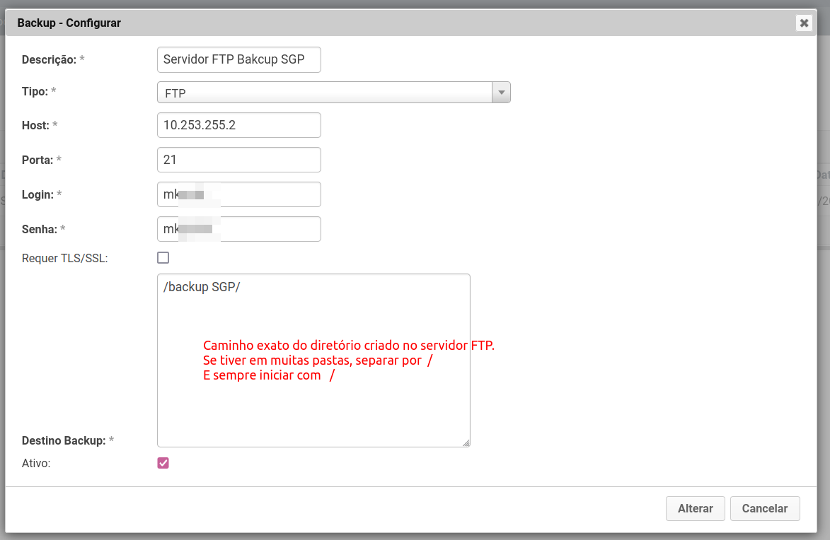 Configurações FTP