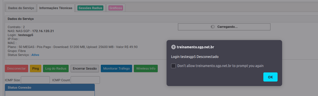 Demonstração da desconexão